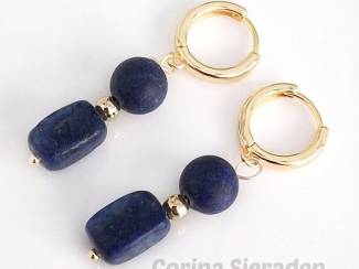 Oorbellen Vergulde oorringen met lapis lazuli